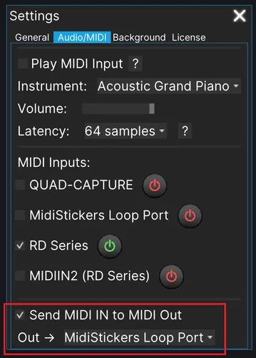 MidiStickers Output configuration