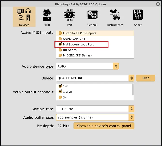 PianoTeq Input Configuration